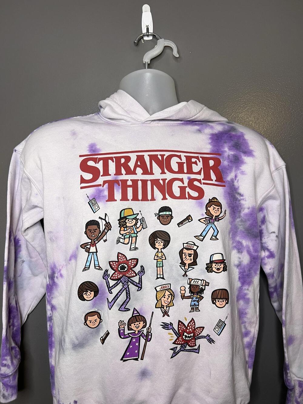Stranger Things Hoodie Kids 12/14 White Purple Tie Dye Graphic Fleece H&M